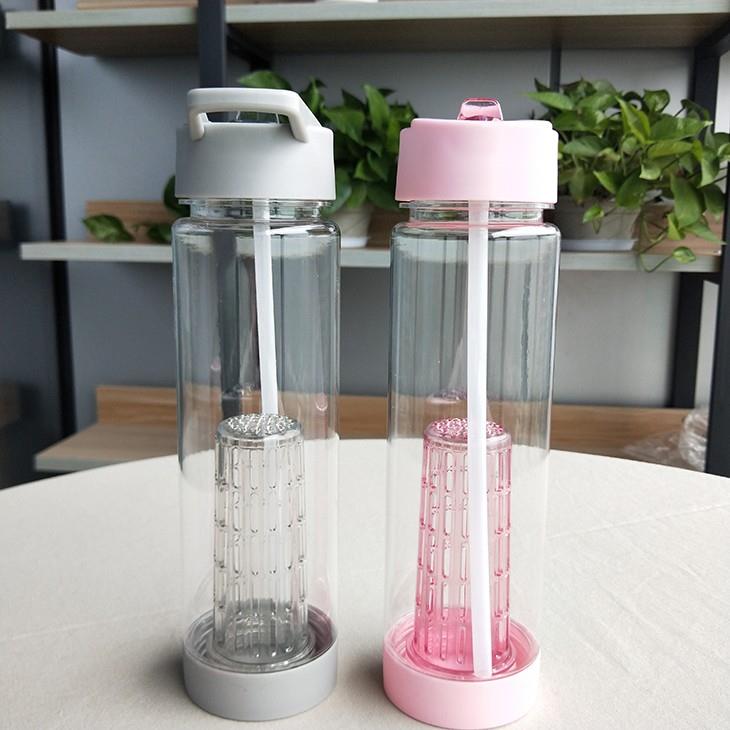 700ml Plastic Tritan Fruit Infuser Water Bottle With Flip Straw Lid And Tea Strainer
